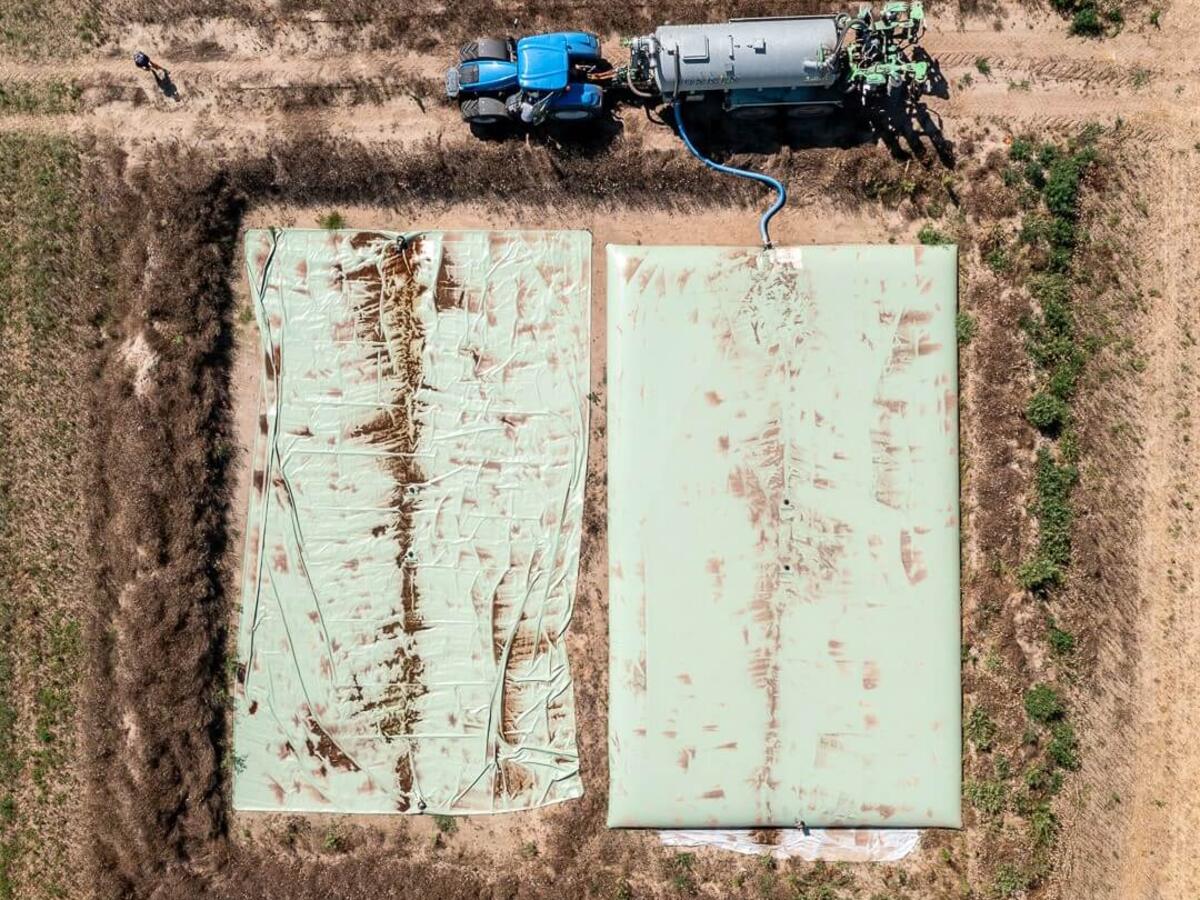 Manure bag in the farmyard
