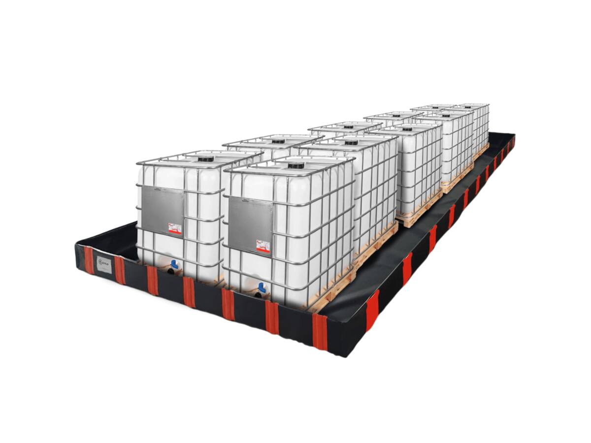 Flexible spill tray for ten IBCs
