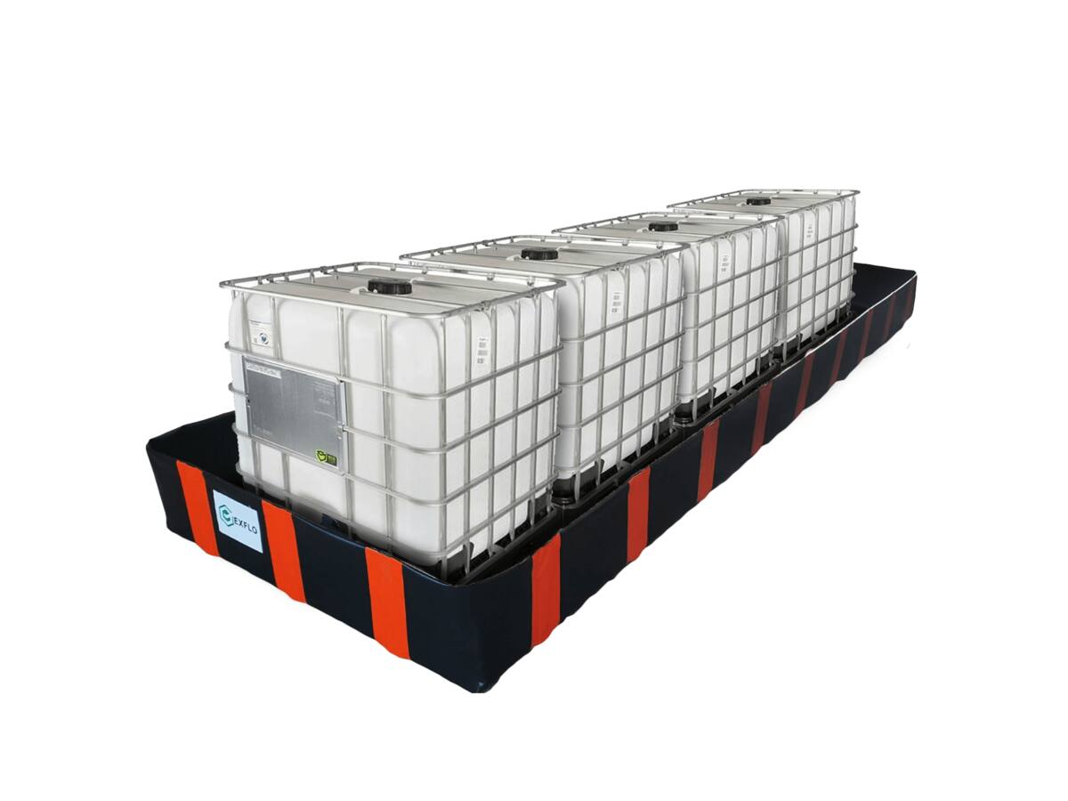 Flexible spill tray with four IBCs