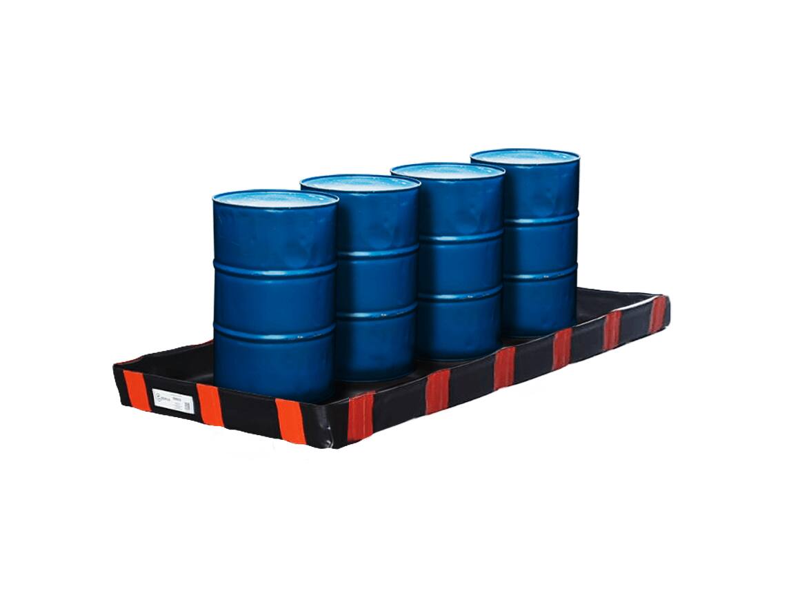 Flexible spill tray with four drums